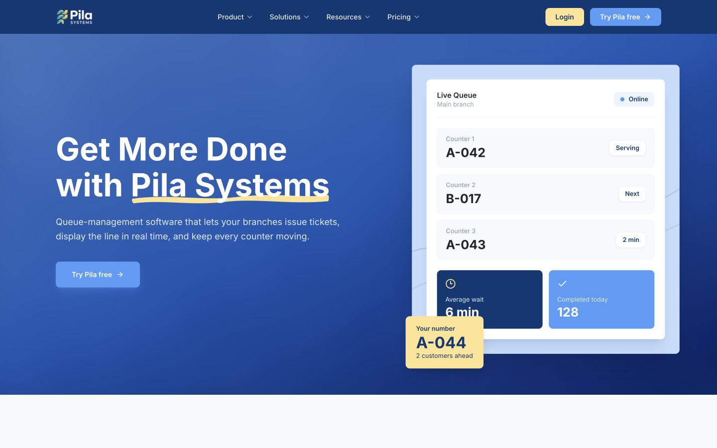Screenshot of the Pila Systems live product page